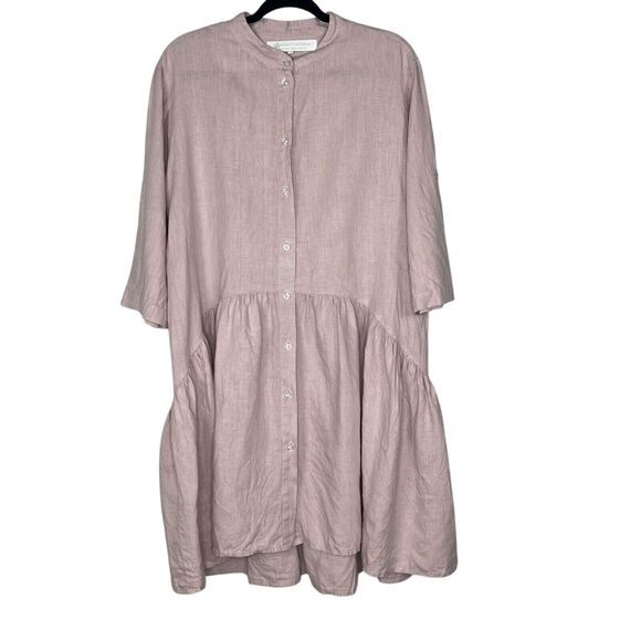 CROWN LINEN DESIGNS Size L SHIRT DRESS 100% Linen Made in Ukraine Mauve Pink - Picture 1 of 5